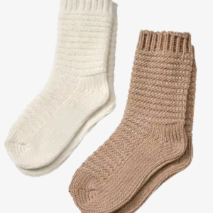 Chunky knit socks, brown & white, size 23/26, 2 pieces
